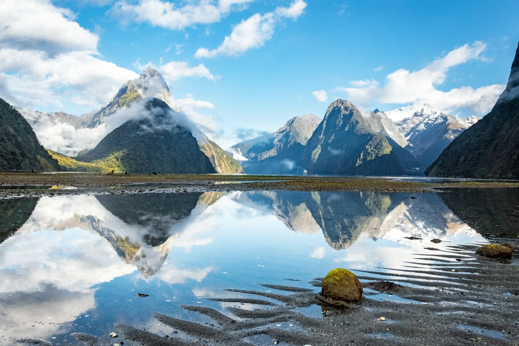Milford Sound waterway surrounded by steep Fiordland cliffs