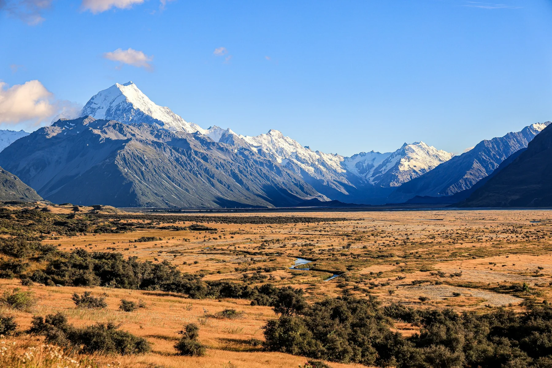 Arthur’s Pass alpine valley with mountains and a braided river